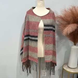 Pink and Gray Fringe Plaid Shawl